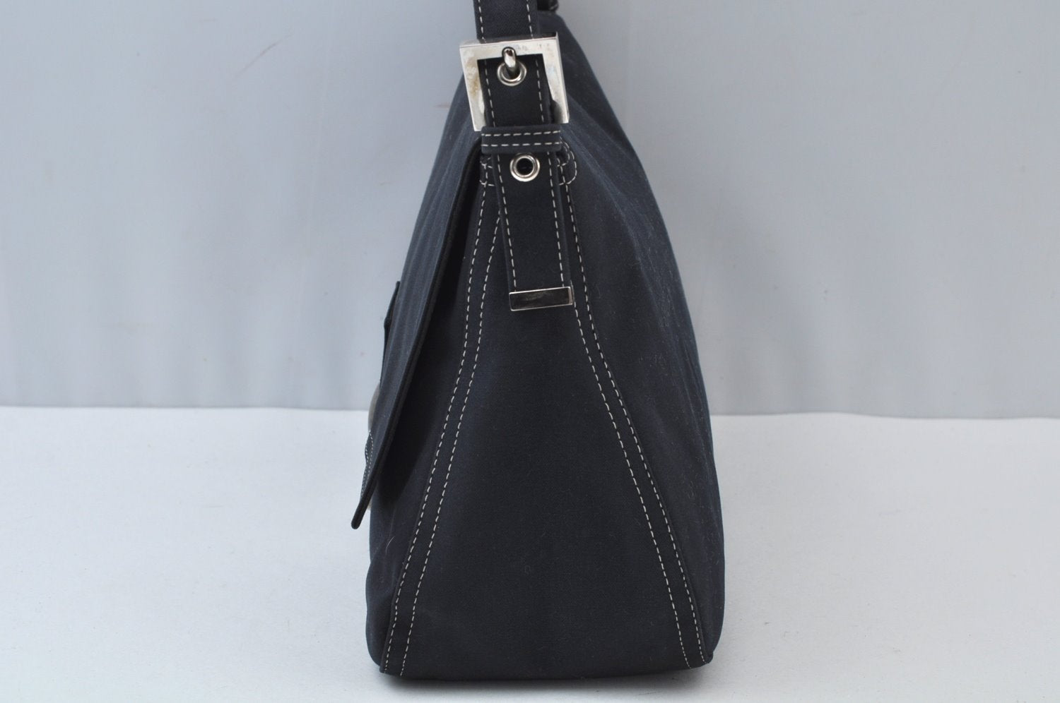 Authentic FENDI Mamma Baguette Shoulder Hand Bag Purse Canvas Navy Blue 2159I