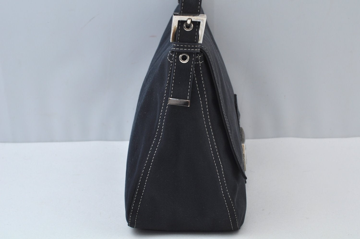 Authentic FENDI Mamma Baguette Shoulder Hand Bag Purse Canvas Navy Blue 2159I