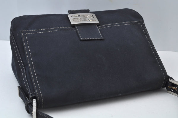Authentic FENDI Mamma Baguette Shoulder Hand Bag Purse Canvas Navy Blue 2159I