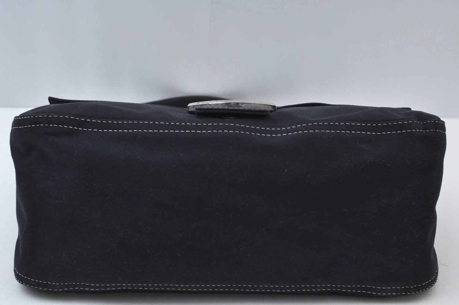 Authentic FENDI Mamma Baguette Shoulder Hand Bag Purse Canvas Navy Blue 2159I