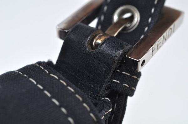 Authentic FENDI Mamma Baguette Shoulder Hand Bag Purse Canvas Navy Blue 2159I