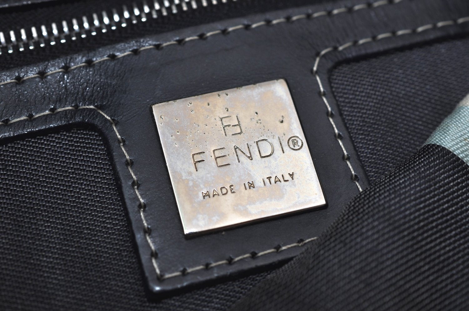 Authentic FENDI Mamma Baguette Shoulder Hand Bag Purse Canvas Navy Blue 2159I