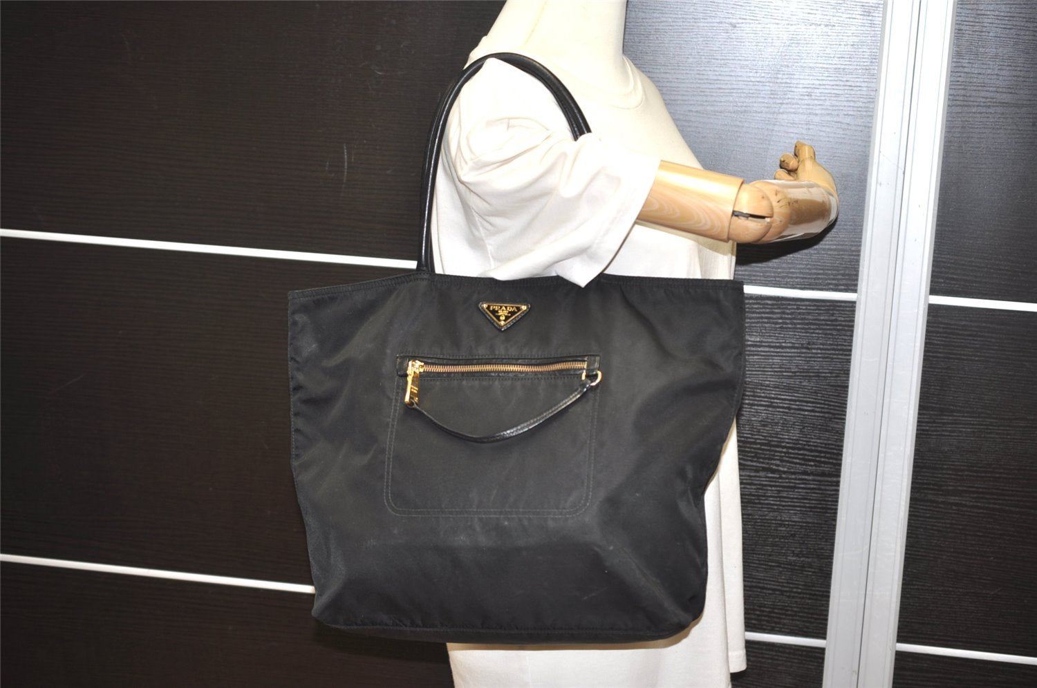 Authentic PRADA Vintage Nylon Tessuto Leather Shoulder Tote Hand Bag Black 2160I