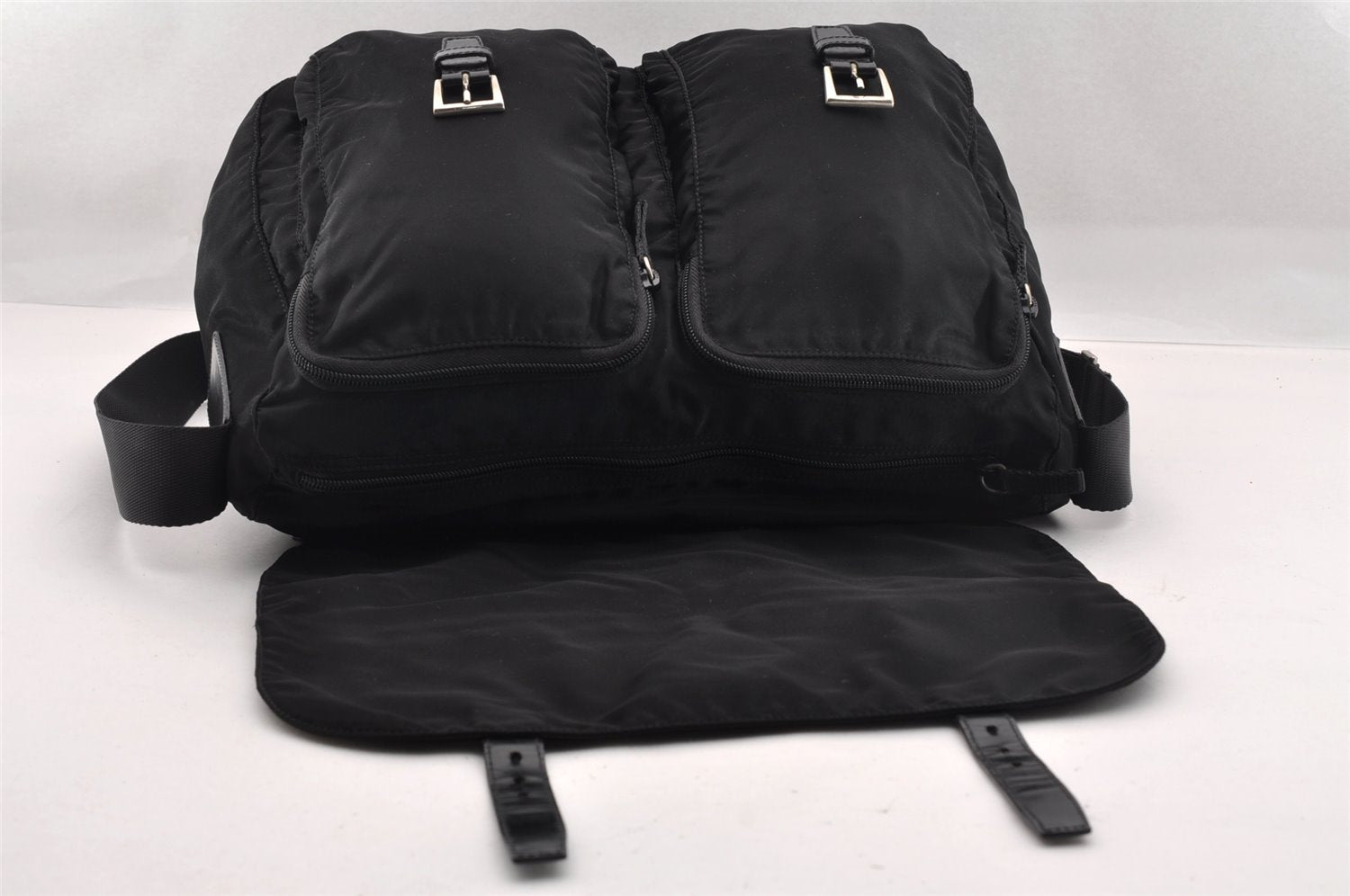 Authentic PRADA Nylon Tessuto Leather Shoulder Cross Body Bag Black 2161I