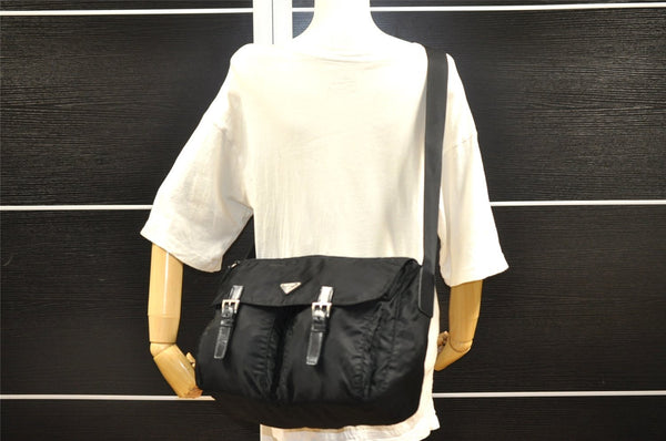 Authentic PRADA Nylon Tessuto Leather Shoulder Cross Body Bag Black 2161I