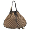 Authentic GUCCI Double G Drawstring Bag GG Canvas Leather 223951 Brown 2162J