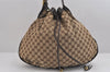 Authentic GUCCI Double G Drawstring Bag GG Canvas Leather 223951 Brown 2162J