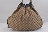 Authentic GUCCI Double G Drawstring Bag GG Canvas Leather 223951 Brown 2162J
