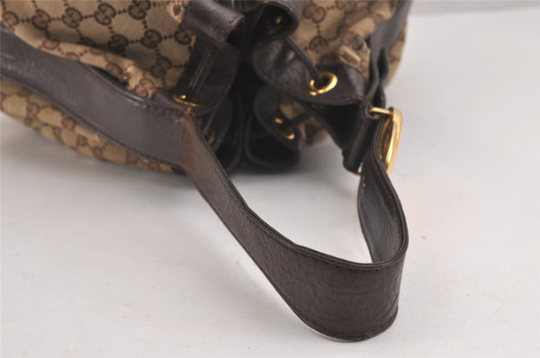 Authentic GUCCI Double G Drawstring Bag GG Canvas Leather 223951 Brown 2162J