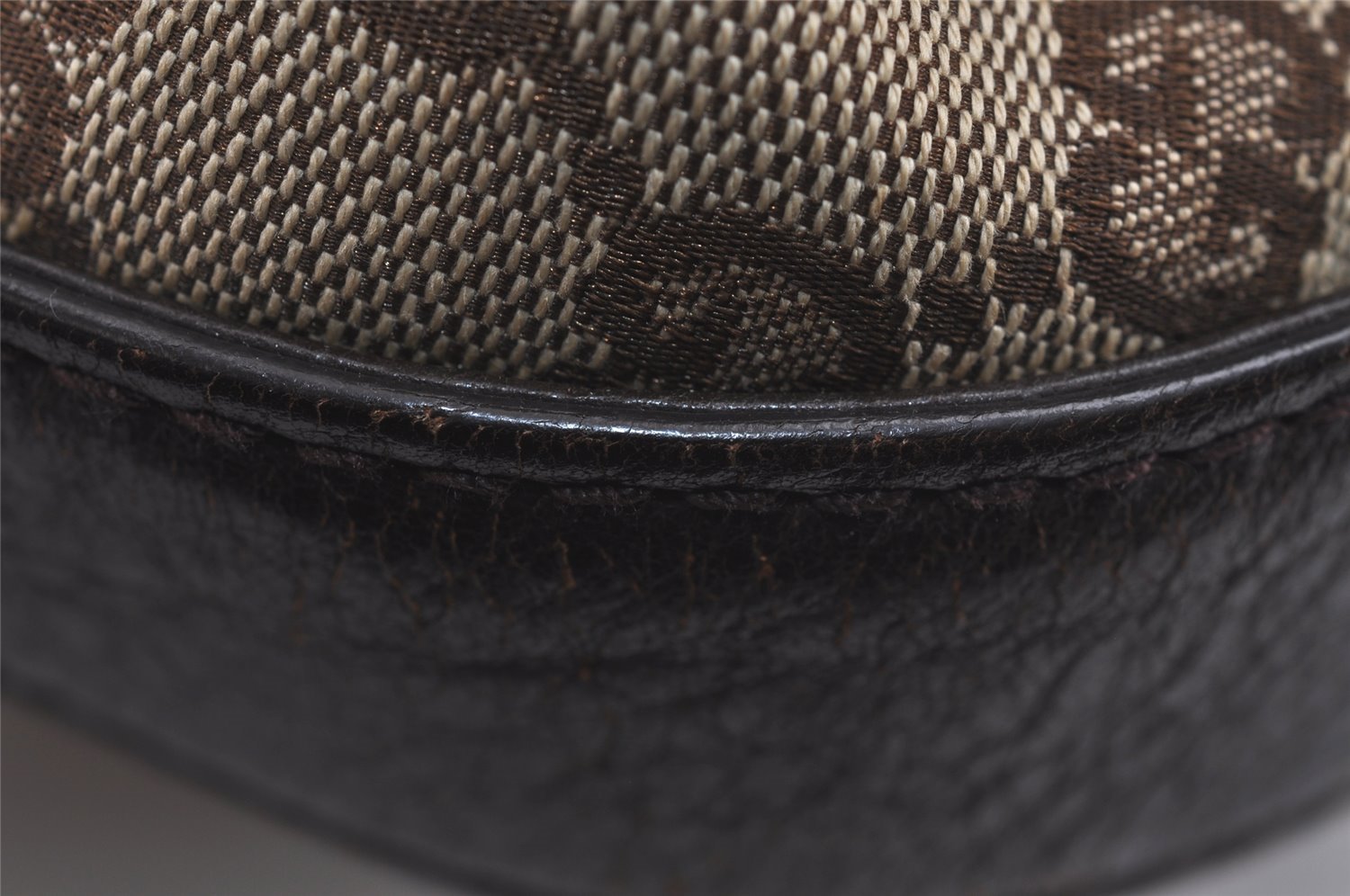 Authentic GUCCI Double G Drawstring Bag GG Canvas Leather 223951 Brown 2162J