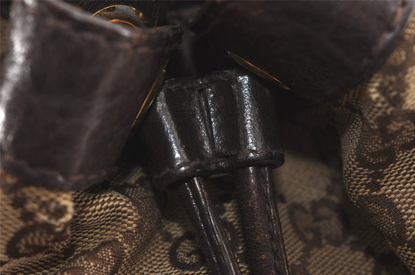 Authentic GUCCI Double G Drawstring Bag GG Canvas Leather 223951 Brown 2162J