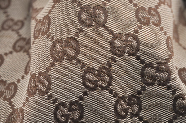 Authentic GUCCI Double G Drawstring Bag GG Canvas Leather 223951 Brown 2162J
