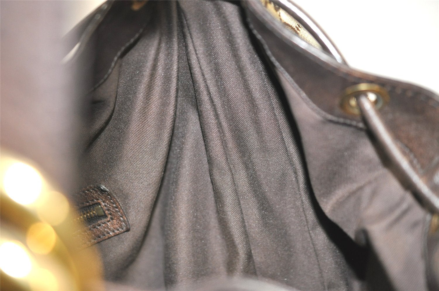 Authentic GUCCI Double G Drawstring Bag GG Canvas Leather 223951 Brown 2162J