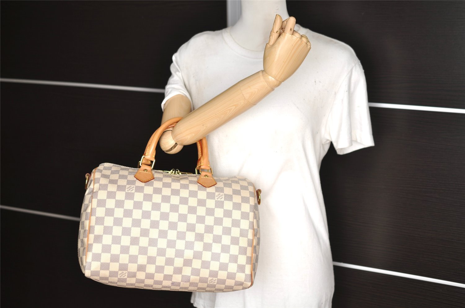 Authentic Louis Vuitton Damier Azur Speedy Bandouliere 30 N41373 Hand Bag 2167I