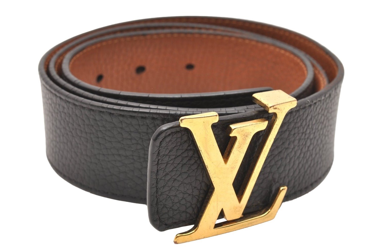 Auth Louis Vuitton Leather Belt Ceinture LV Initial 95cm 37.4