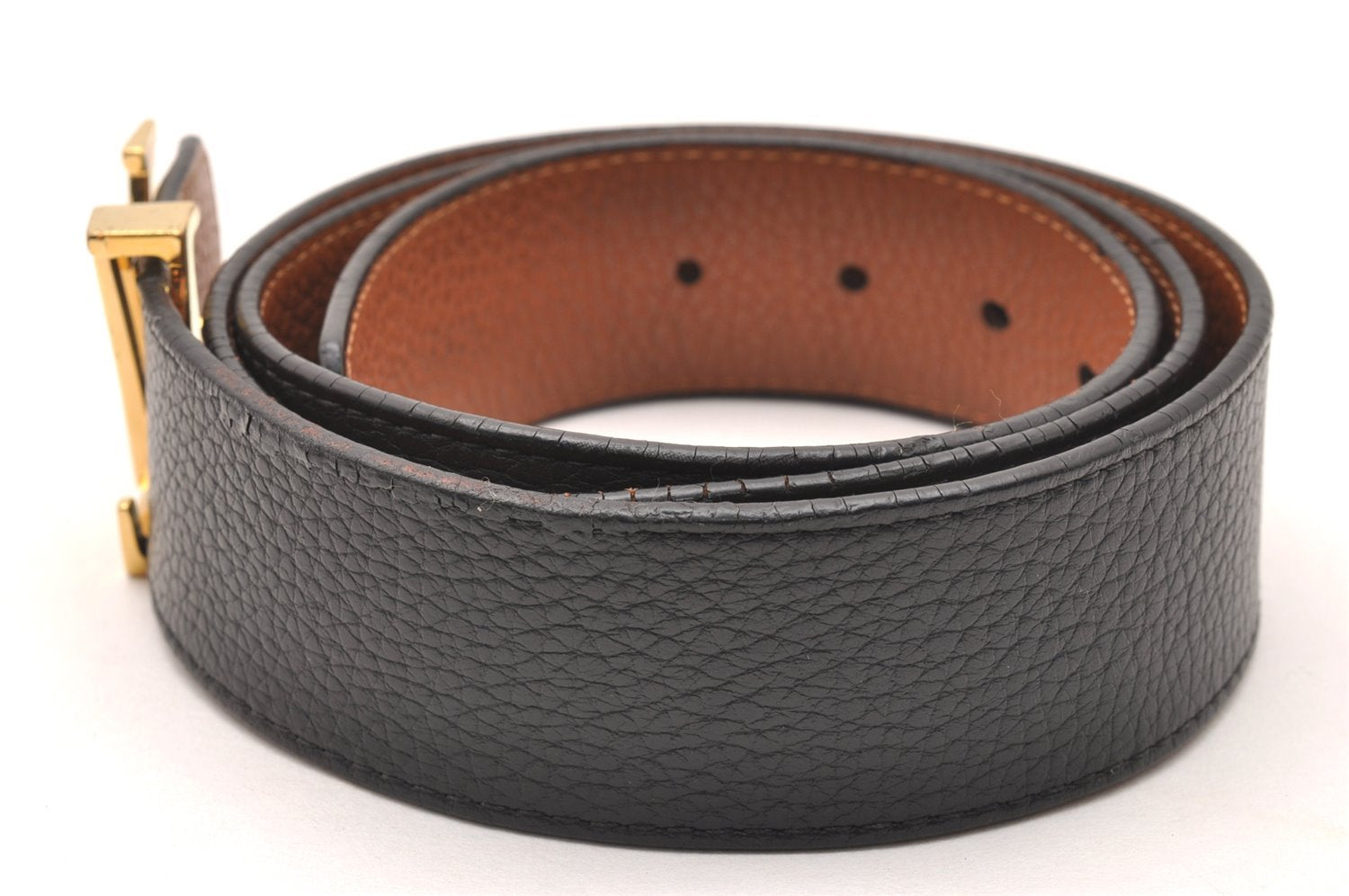 Auth Louis Vuitton Leather Belt Ceinture LV Initial 95cm 37.4