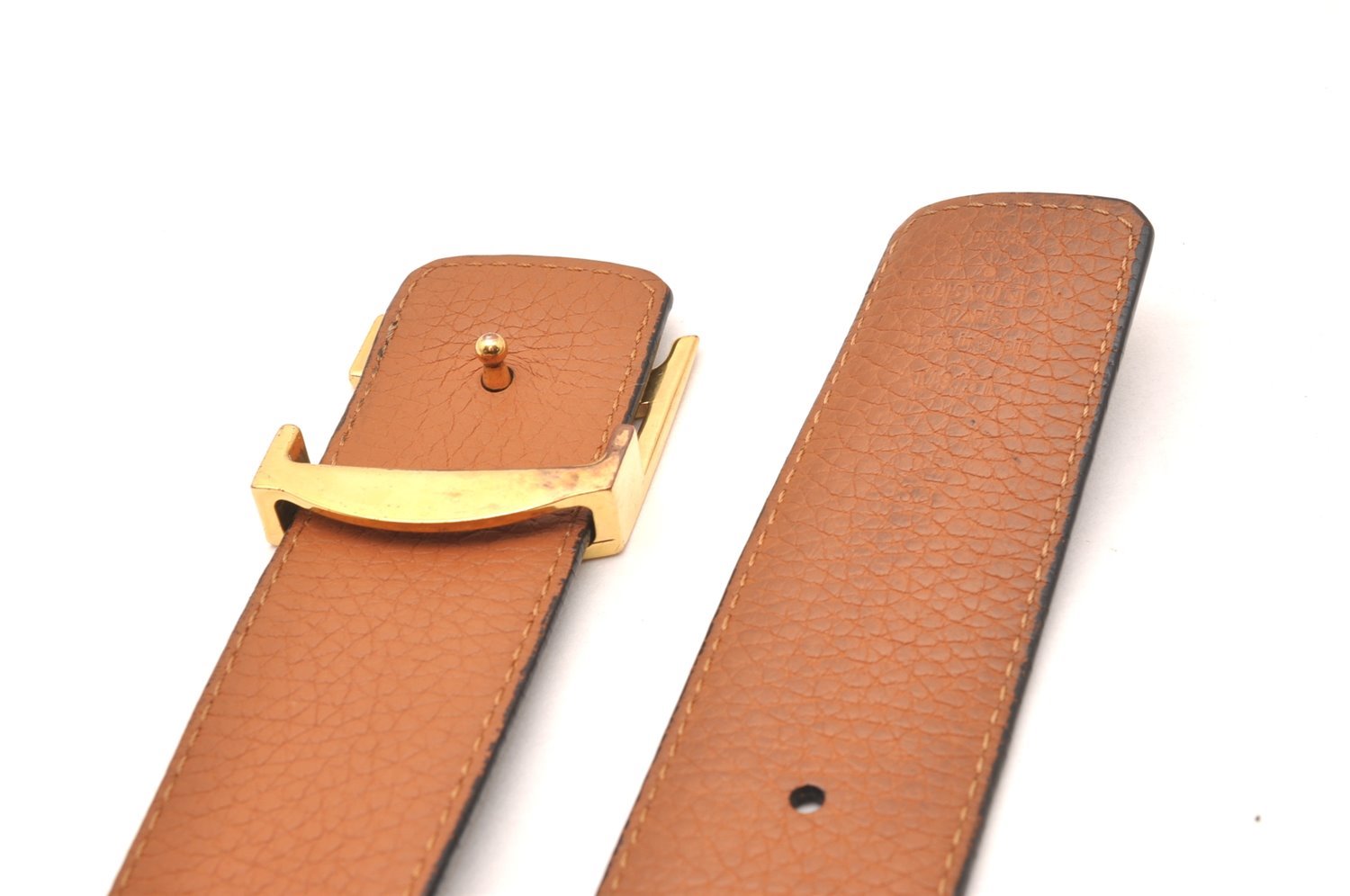 Auth Louis Vuitton Leather Belt Ceinture LV Initial 95cm 37.4