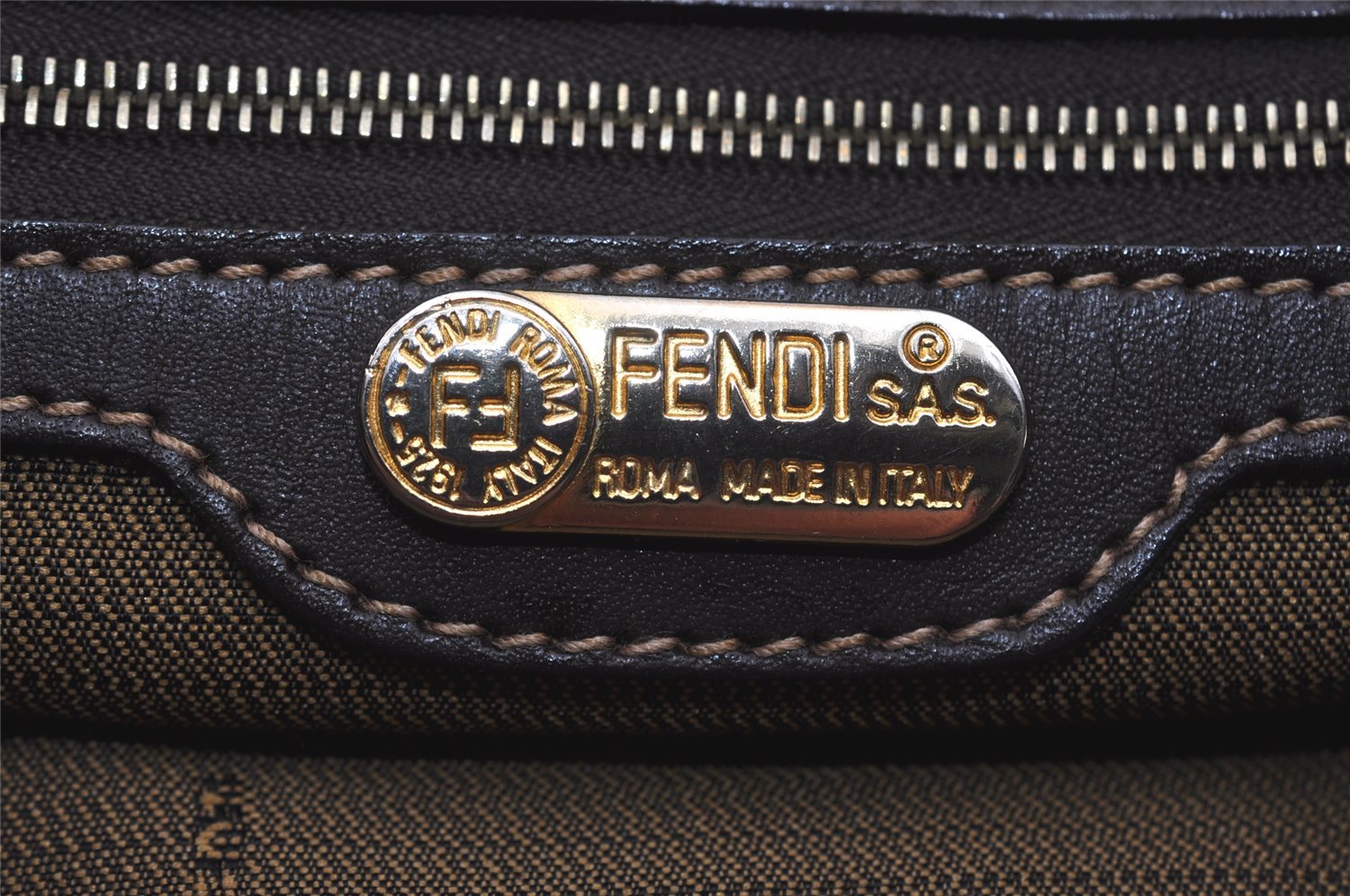 Authentic FENDI Zucca Shoulder Hand Tote Bag Canvas Leather Brown Black 2170I