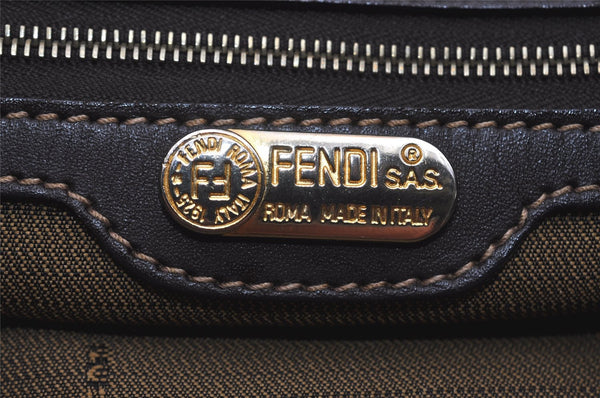 Authentic FENDI Zucca Shoulder Hand Tote Bag Canvas Leather Brown Black 2170I