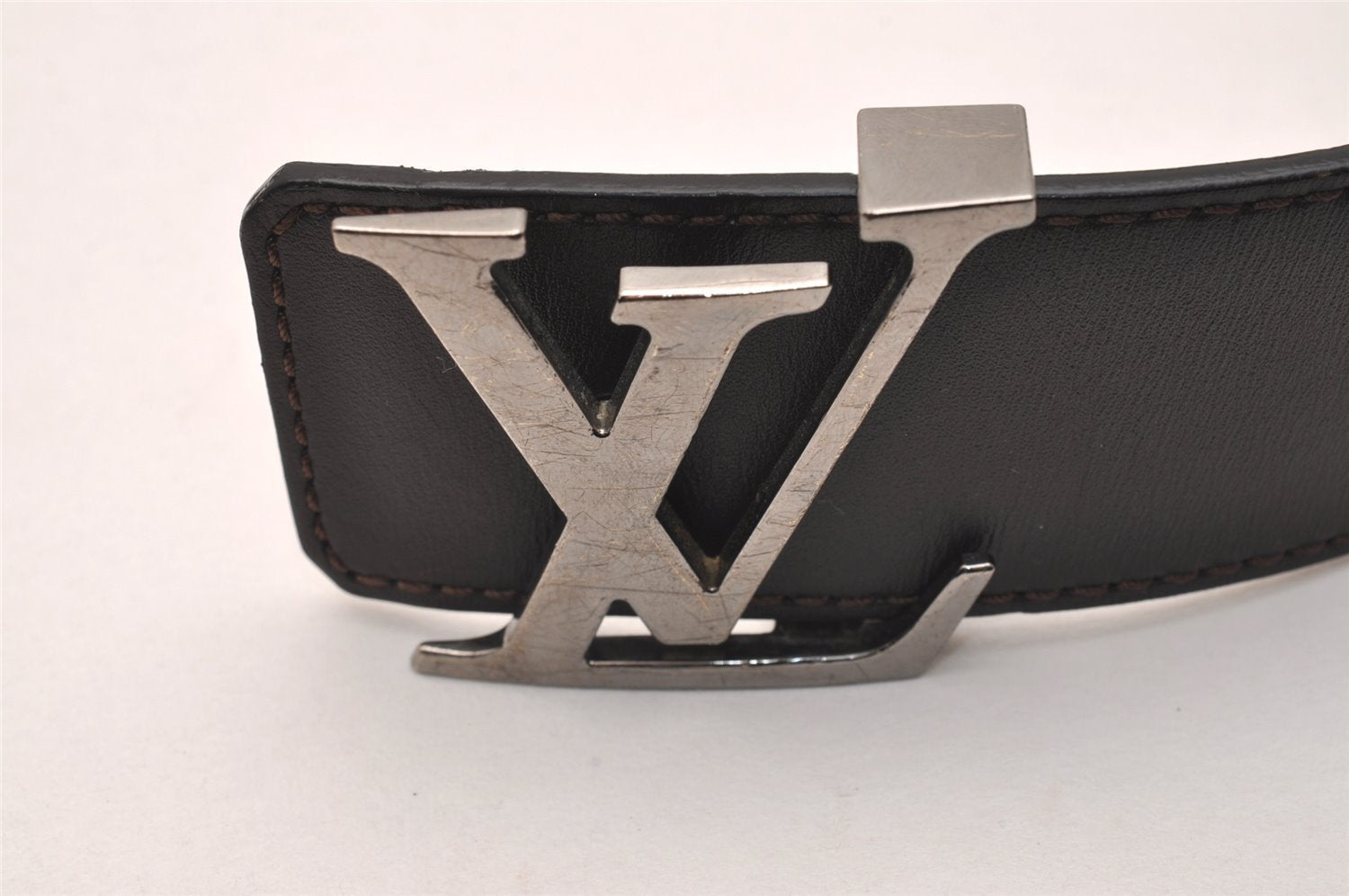 Auth Louis Vuitton Leather Belt Ceinture LV Initial 90cm 35.4