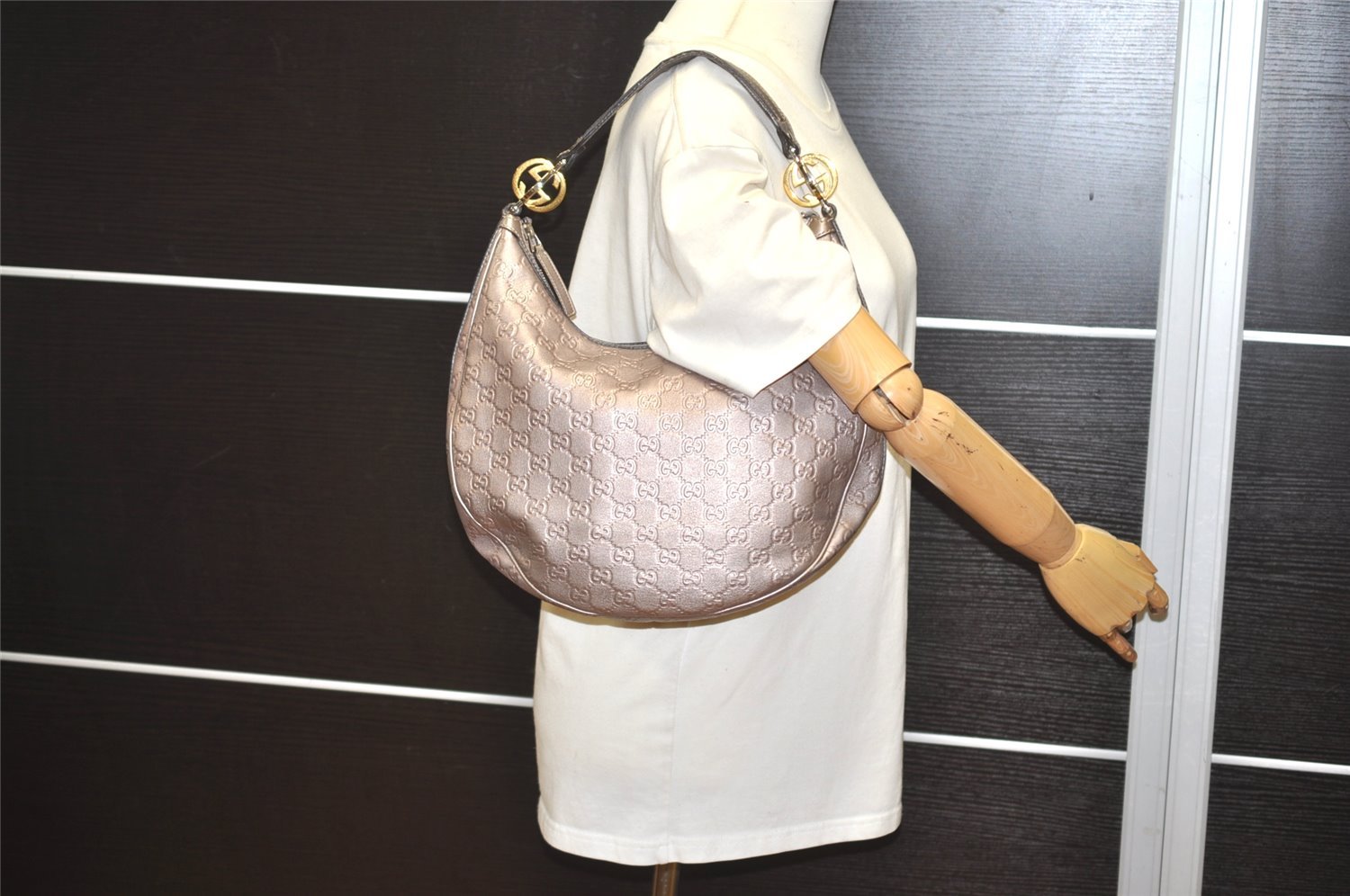 Authentic GUCCI Guccissima Twins GG Leather Shoulder Bag 232962 Purple 2173I