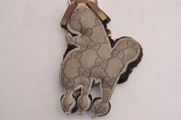 Authentic GUCCI Ribbon Gucciori Poodle Dog Bag Charm GG PVC Fur Brown 2177J