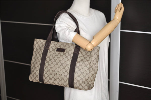 Authentic GUCCI Vintage Shoulder Tote Bag GG PVC Leather 141624 Brown 2178I
