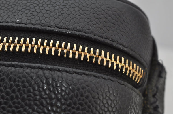 Authentic CHANEL Caviar Skin Vanity Cosmetic Hand Bag Purse Black CC 2182J