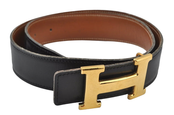 Authentic HERMES Constance Leather Belt Size 68cm 26.8" Brown Black 2184J