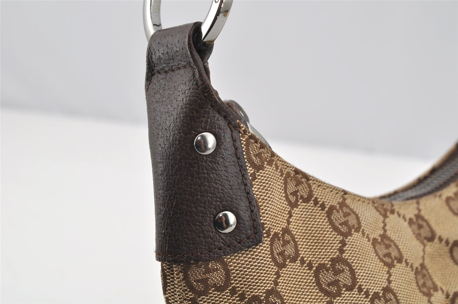 Authentic GUCCI Shoulder Hand Bag Purse GG Canvas Leather 115002 Brown 2186I