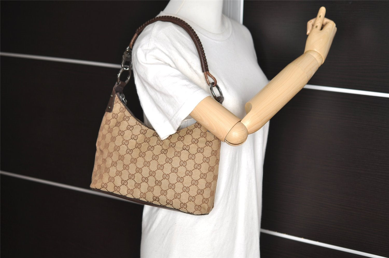 Authentic GUCCI Shoulder Hand Bag Purse GG Canvas Leather 115002 Brown 2186I