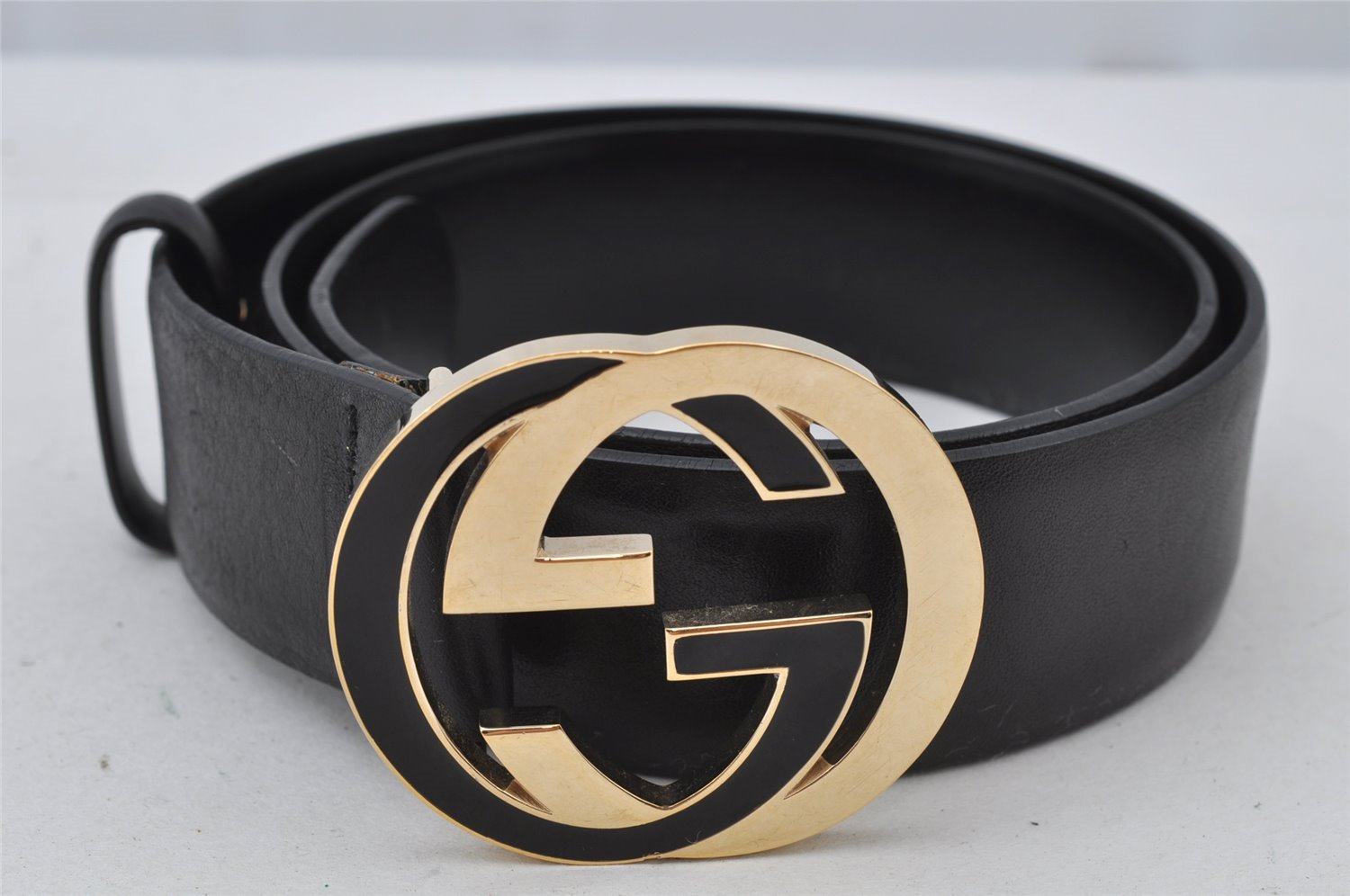 Authentic GUCCI Interlocking G Belt Leather 30.5-32.5