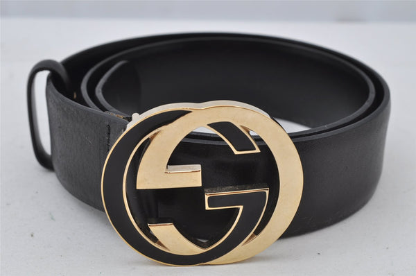 Authentic GUCCI Interlocking G Belt Leather 30.5-32.5" 132203 Black 2186J