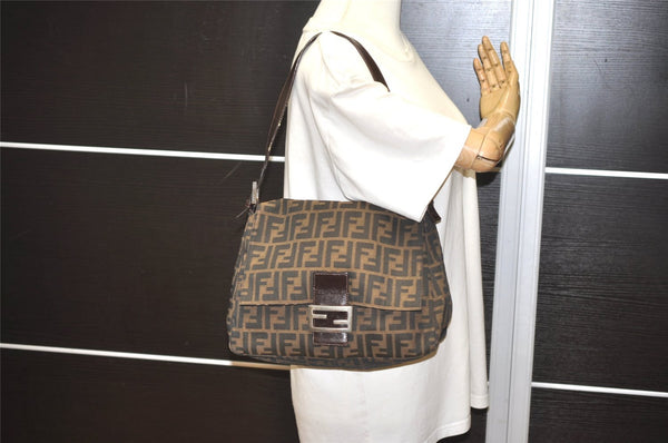 Authentic FENDI Zucca Mamma Baguette Shoulder Bag Canvas Leather Brown 2190I