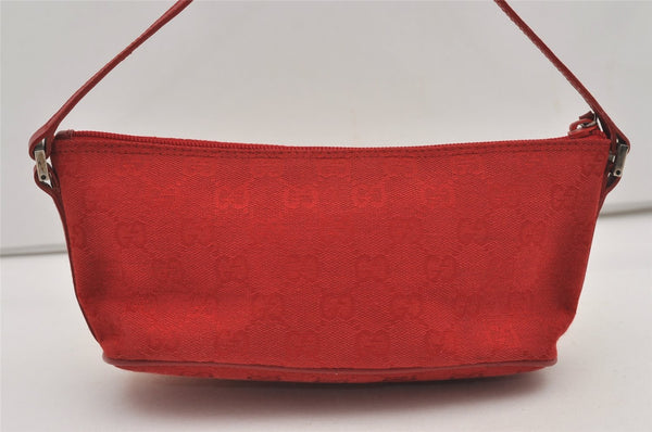 Authentic GUCCI Vintage Hand Bag Pouch Purse GG Canvas Leather 0391103 Red 2193J
