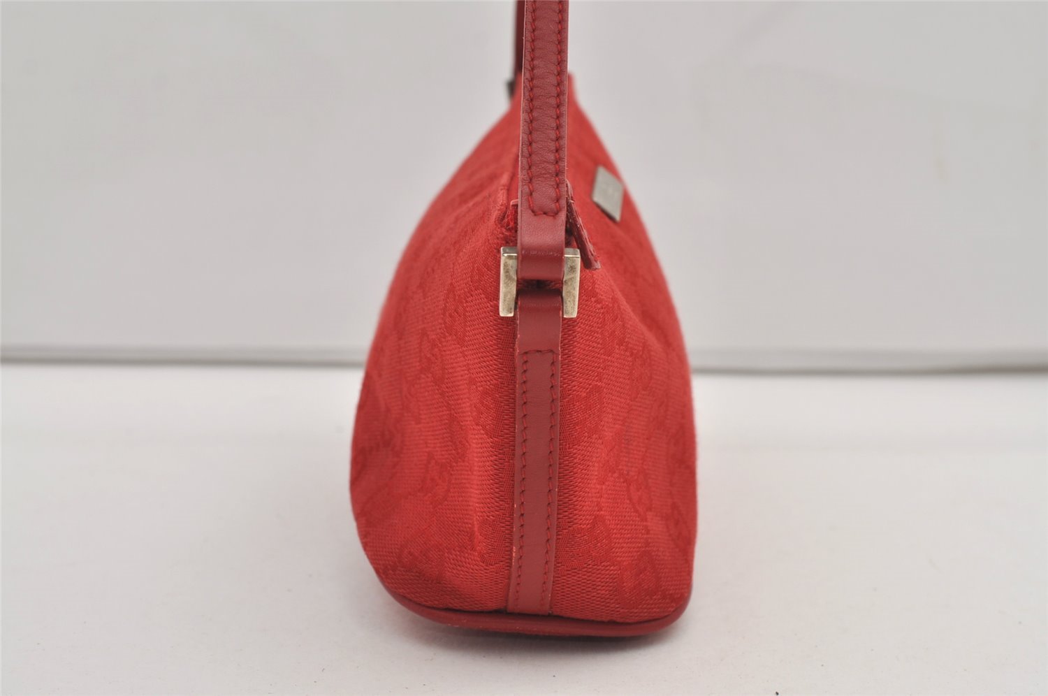 Authentic GUCCI Vintage Hand Bag Pouch Purse GG Canvas Leather 0391103 Red 2193J