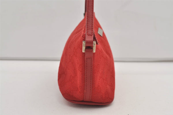 Authentic GUCCI Vintage Hand Bag Pouch Purse GG Canvas Leather 0391103 Red 2193J