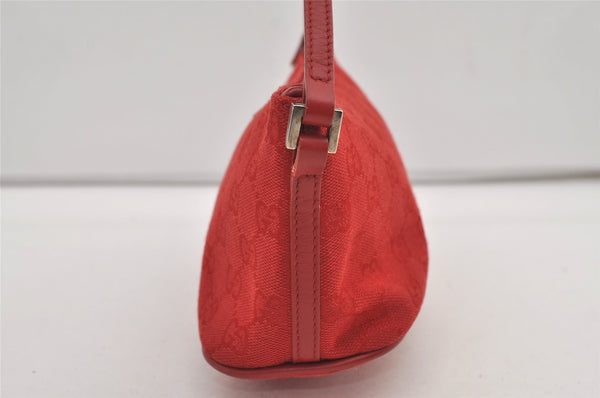 Authentic GUCCI Vintage Hand Bag Pouch Purse GG Canvas Leather 0391103 Red 2193J