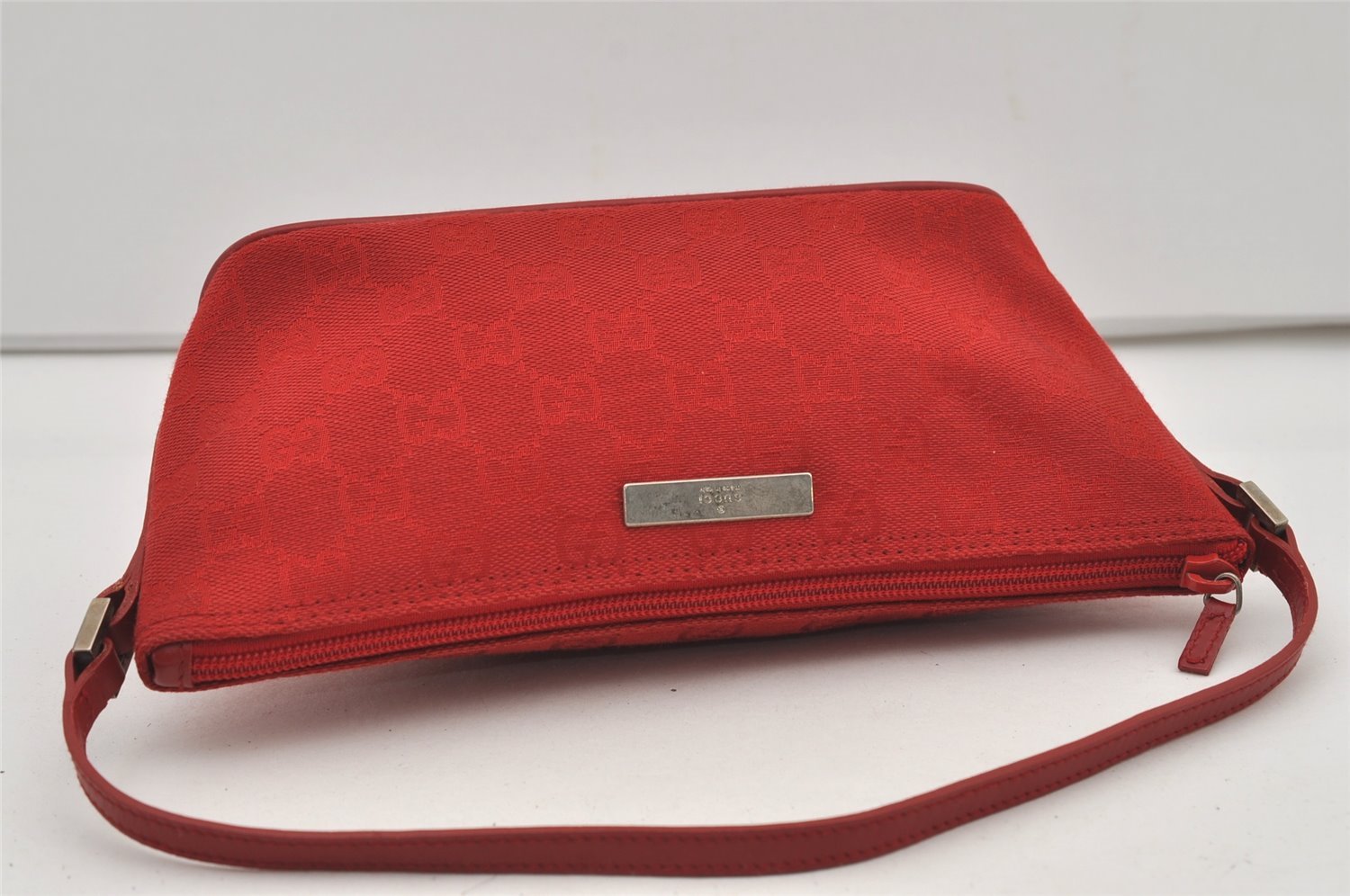 Authentic GUCCI Vintage Hand Bag Pouch Purse GG Canvas Leather 0391103 Red 2193J