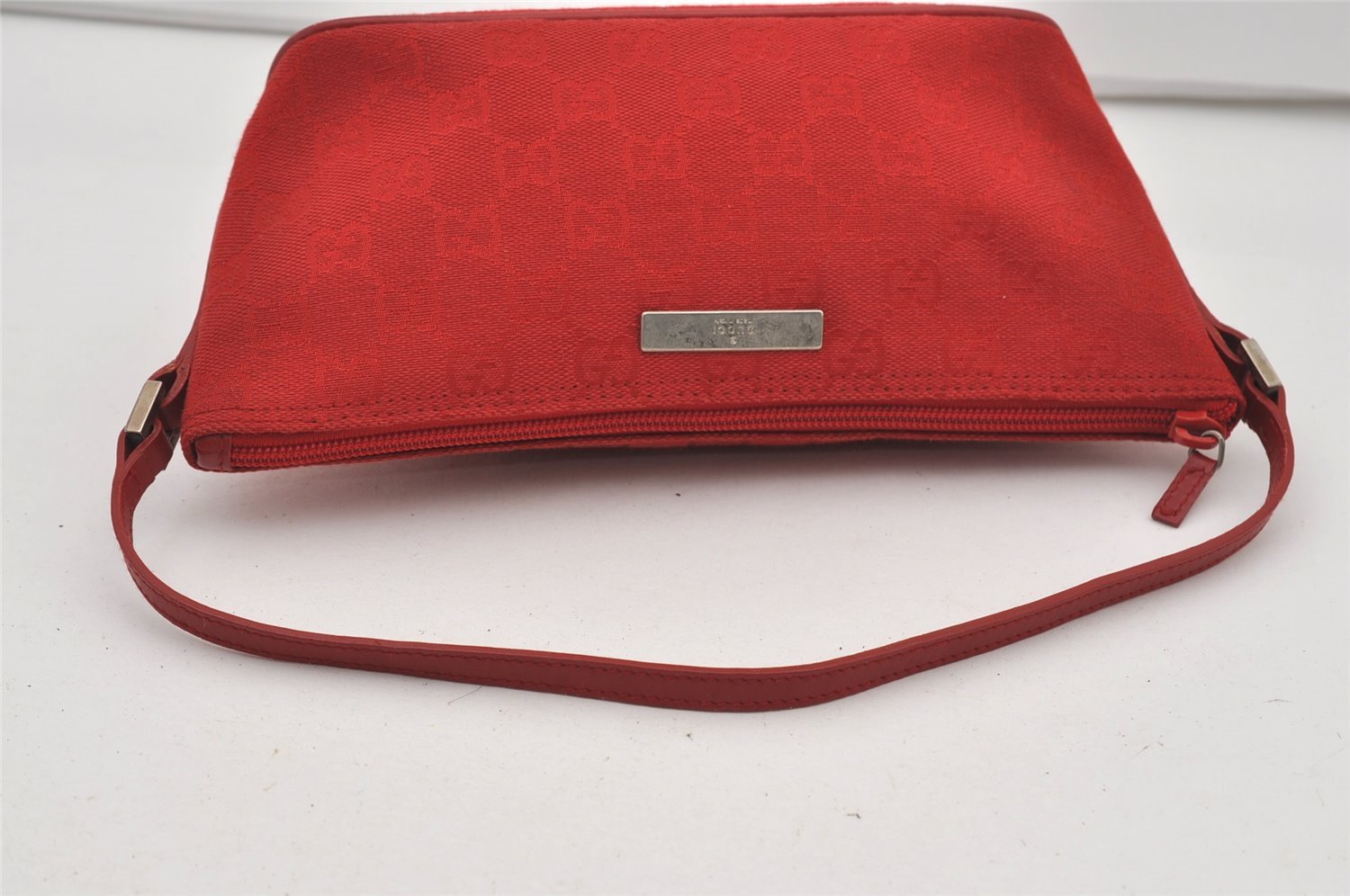 Authentic GUCCI Vintage Hand Bag Pouch Purse GG Canvas Leather 0391103 Red 2193J