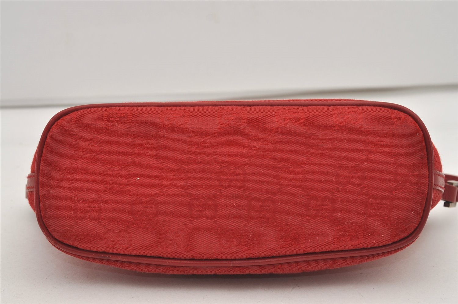 Authentic GUCCI Vintage Hand Bag Pouch Purse GG Canvas Leather 0391103 Red 2193J