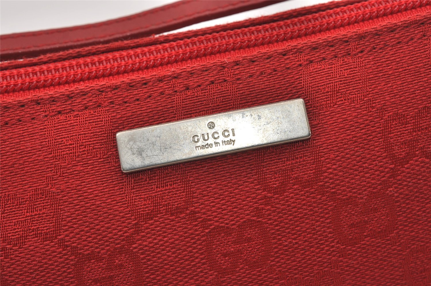 Authentic GUCCI Vintage Hand Bag Pouch Purse GG Canvas Leather 0391103 Red 2193J