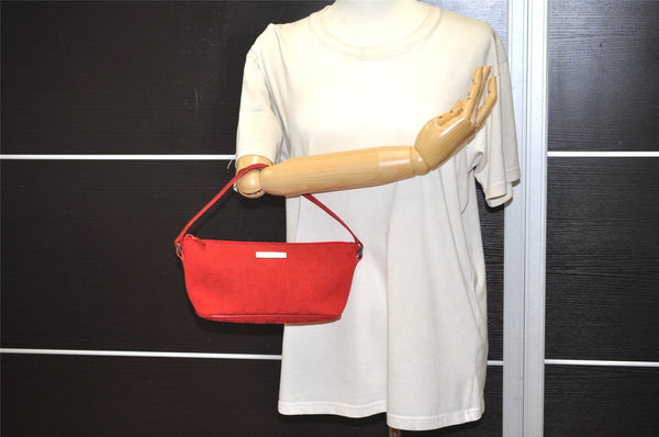 Authentic GUCCI Vintage Hand Bag Pouch Purse GG Canvas Leather 0391103 Red 2193J