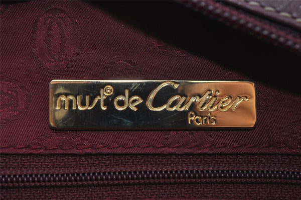 Authentic Cartier Must de Cartier Leather Shoulder Cross Bag Bordeaux Red 2196I