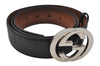 Auth GUCCI Guccissima Interlocking Belt GG Leather 95cm 37.4" 114984 Black 2198J