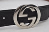 Auth GUCCI Guccissima Interlocking Belt GG Leather 95cm 37.4" 114984 Black 2198J