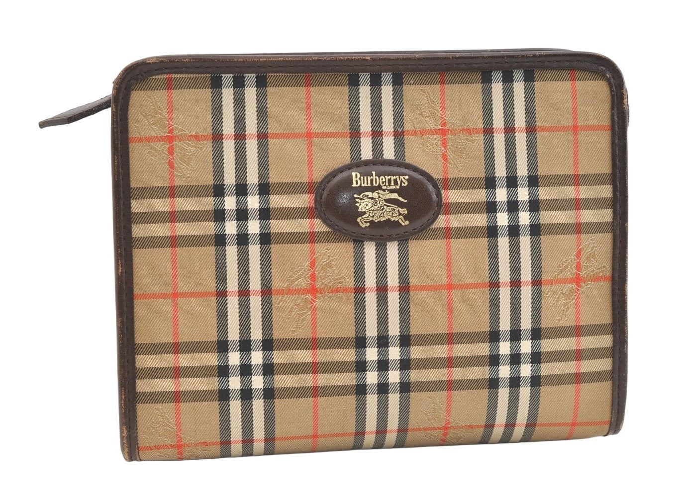 Authentic Burberrys Nova Check Clutch Hand Bag Purse Canvas Leather Beige 2199K