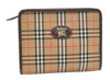 Authentic Burberrys Nova Check Clutch Hand Bag Purse Canvas Leather Beige 2199K