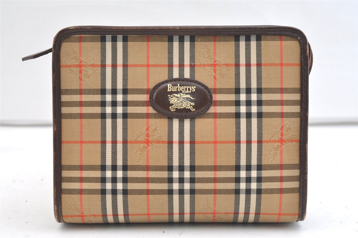 Authentic Burberrys Nova Check Clutch Hand Bag Purse Canvas Leather Beige 2199K
