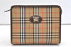 Authentic Burberrys Nova Check Clutch Hand Bag Purse Canvas Leather Beige 2199K